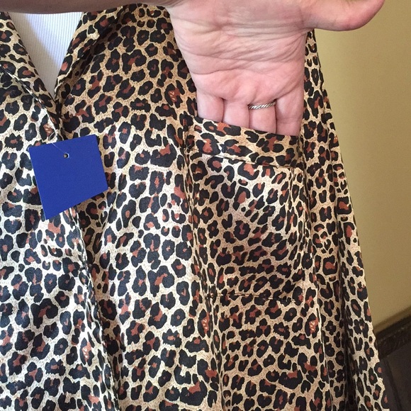 BED OF ROSES Size 2X Leopard SleepShirt SATIN Button-front Cotton POCKET $59 NEW - Picture 6 of 8